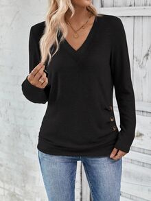 EMERY ROSE Women's Casual Basic Versatile Solid Color Long Sleeve T-Shirt Travel Black Autumn - Black - View 4