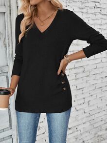 EMERY ROSE Women's Casual Basic Versatile Solid Color Long Sleeve T-Shirt Travel Black Autumn - Black - View 6