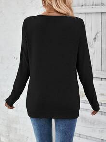 EMERY ROSE Women's Casual Basic Versatile Solid Color Long Sleeve T-Shirt Travel Black Autumn - Black - View 2