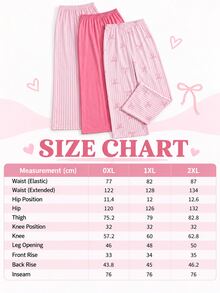 SHEIN 3PCS Plus Size Sleep Bottoms Night Bridal Pink - Pink - View 5