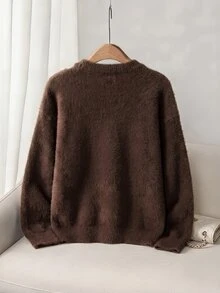 SHEIN Clasi Plus Size Women's Round Neck Vintage 1920 Vintage Casual Plaid Cardigan Formal Vacation Brown Autumn Social Blouse - Brown - View 2
