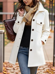 Balvessa Women's Casual Versatile Button-Down Outerwear With ClassAutumn - Apricot - View 4