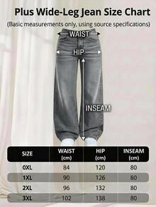 SHEIN Damen Dunkelgrau Washed Weite Beine Lässig Alternative Jeans Kurven Formell Abend Winter - Dunkle Waschung - Übersicht 4