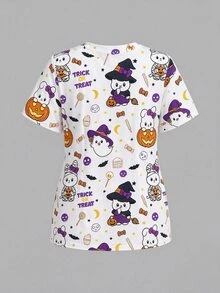 PopScrub Casual Minimalist Scrub Uniform Top Halloween Cute Pumpkin Magic Hat Cat - Multicolor - View 2