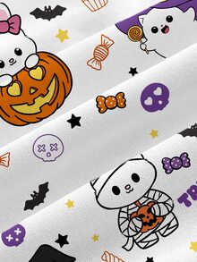 PopScrub Casual Minimalist Scrub Uniform Top Halloween Cute Pumpkin Magic Hat Cat - Multicolor - View 4