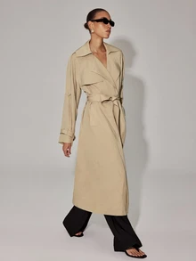 Anewsta Essential Women's Elegant Button Pocket Long Sleeve Trench Coat - Apricot - View 5