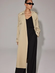 Anewsta Essential Women's Elegant Button Pocket Long Sleeve Trench Coat - Apricot - View 4