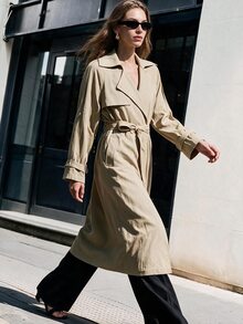 Anewsta Essential Women's Elegant Button Pocket Long Sleeve Trench Coat - Apricot - View 7