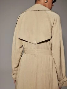 Anewsta Essential Women's Elegant Button Pocket Long Sleeve Trench Coat - Apricot - View 2