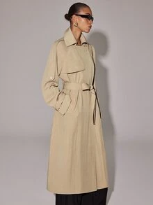 Anewsta Essential Women's Elegant Button Pocket Long Sleeve Trench Coat - Apricot - View 3