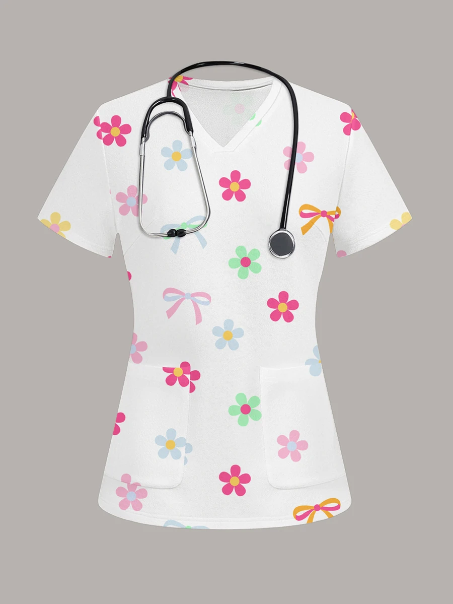 PopScrub 女款花卉印花休閒日常刷手服上衣 - 彩色 - 查看 1