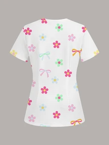 PopScrub 女款花卉印花休閒日常刷手服上衣 - 彩色 - 查看 2