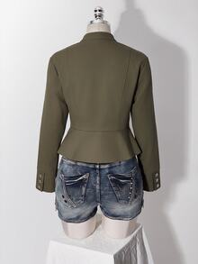 SHEIN ICON Y2K復古鄉村風女款拿破崙式休閒夾克，橄欖綠純色長袖拉鍊外套，適合外出、演唱會與日常穿著，秋季常規版 - 軍綠色 - 查看 2