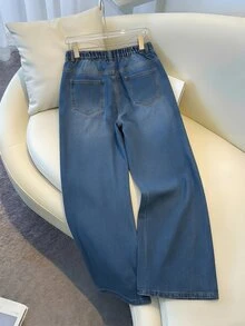 GlowEve CURVE Plus Size Women's Casual Daily Commute Heart Embroidery Rhinestone Washed Loose Wide Leg Jeans - Blue - View 2