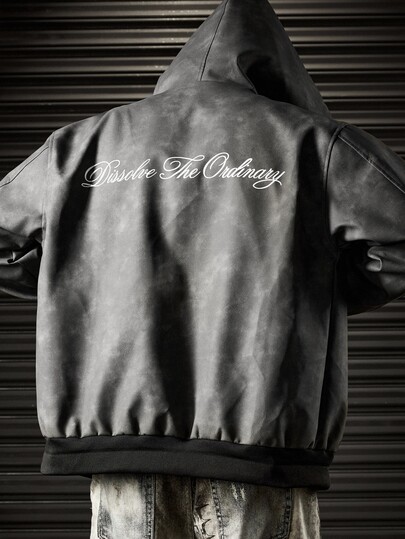 ROMWE MEN Chaqueta con capucha y cremallera de moda para hombre