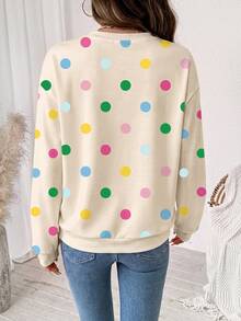 SHEIN LUNE Women's Sweatshirt With Playful Cute Colorful Polka Dot Pattern, Elegant Casual Fashion Suitable For Autumn/Winter - White - View 2