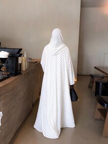 Yasmyna Elegant Black Polka Dot Heart Pattern Robe With Scarf - White - View 3