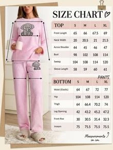 SHEIN Cottnline Cute Elephant Embroidery Detailed Fuzzy Solid Color Relax Casual Pj Set - Pink - View 6