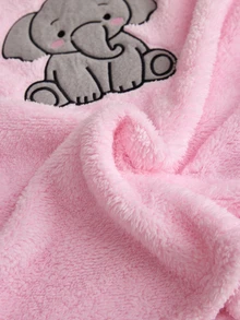 SHEIN Cottnline Cute Elephant Embroidery Detailed Fuzzy Solid Color Relax Casual Pj Set - Pink - View 8