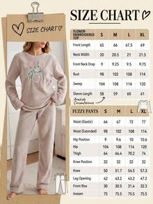 SHEIN Cottnline Cute Daisy Bouquet Embroidered Plush Solid Color Casual Pajama Set Lounge Party Beige Winter - Beige - View 5