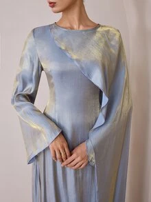 Graceveil Grey Blue Foil Asymmetrical Shawl Evening Party Dress - Gray Blue - View 3