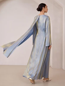 Graceveil Grey Blue Foil Asymmetrical Shawl Evening Party Dress - Gray Blue - View 6