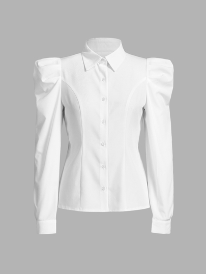 Sweetra Camisa ajustada para mujer con manga de pierna de carnero, unicolor, blusas de manga larga