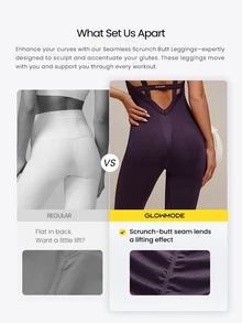 GLOWMODE 26" Second Skin Seamless Soft Launch Low-Rise Bodysuit With Wide Straps, Low-Cut V-Neck & Scrunch Bum Training Workout Studio Gym Fitness Wear - Purple - View 2