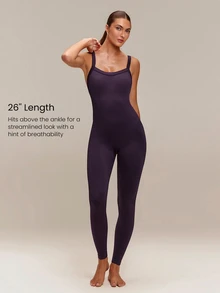 GLOWMODE 26" Second Skin Seamless Soft Launch Low-Rise Bodysuit With Wide Straps, Low-Cut V-Neck & Scrunch Bum Training Workout Studio Gym Fitness Wear - Purple - View 5