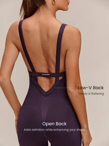 GLOWMODE 26" Second Skin Seamless Soft Launch Low-Rise Bodysuit With Wide Straps, Low-Cut V-Neck & Scrunch Bum Training Workout Studio Gym Fitness Wear - Purple - View 4