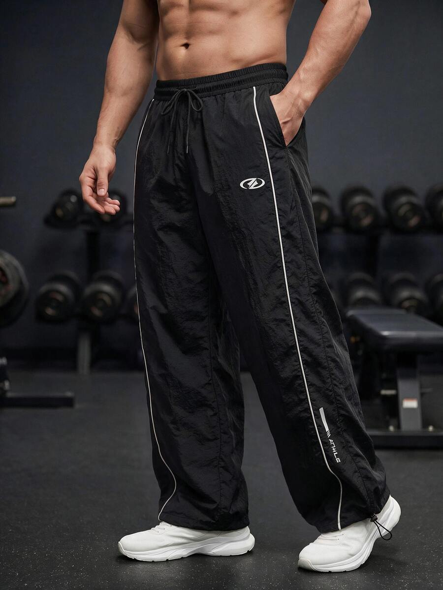GymBeat Men's Contrast Trim Sports Pants, Outdoor Sweat Pants, Gym