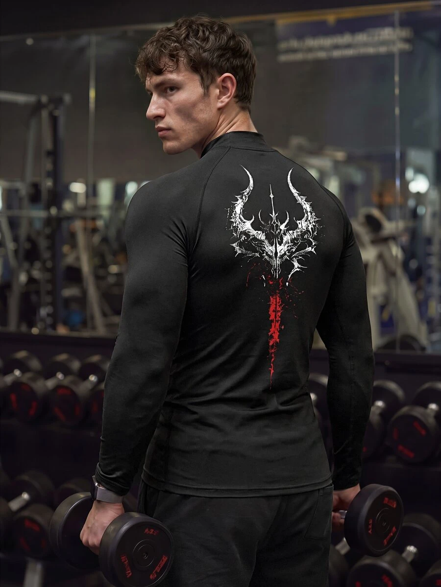 GymBeat Outdoor Casual Breathable Slim Fit Long Sleeve Men's Sports T-Shirt Men Compression Tops Turtle Neck Shirt Gym Lightweight - Black - View 1
