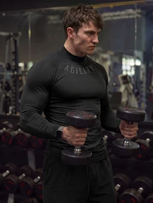 GymBeat Outdoor Casual Breathable Slim Fit Long Sleeve Men's Sports T-Shirt Men Compression Tops Turtle Neck Shirt Gym Lightweight - Black - View 4