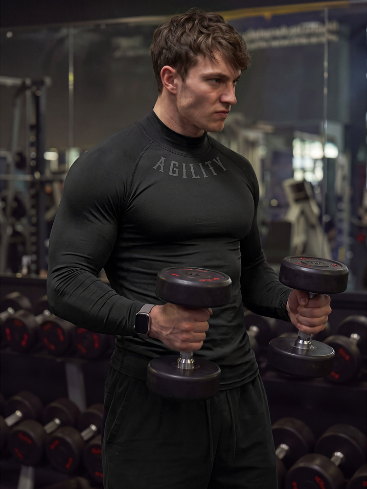 GymBeat Outdoor Casual Breathable Slim Fit Long Sleeve Men's Sports T-Shirt Men Compression Tops Turtle Neck Shirt Gym Lightweight - Black - View 4