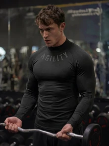 GymBeat Outdoor Casual Breathable Slim Fit Long Sleeve Men's Sports T-Shirt Men Compression Tops Turtle Neck Shirt Gym Lightweight - Black - View 5