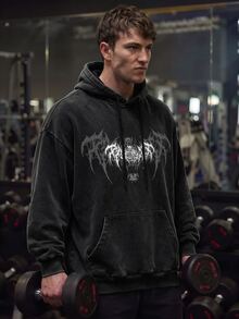 GymBeat Men's Graphic Print Hooded Long Sleeve Graphic Sports Sweatshirts, Gym - Black - View 5