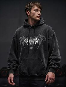 GymBeat Men's Graphic Print Hooded Long Sleeve Graphic Sports Sweatshirts, Gym - Black - View 1