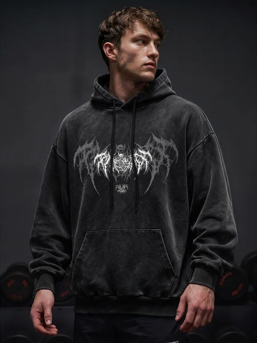 GymBeat Men's Graphic Print Hooded Long Sleeve Graphic Sports Sweatshirts, Gym - Black - View 1