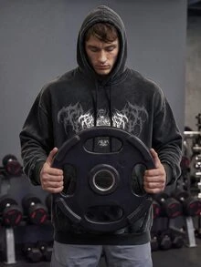 GymBeat Men's Graphic Print Hooded Long Sleeve Graphic Sports Sweatshirts, Gym - Black - View 3