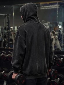 GymBeat Men's Graphic Print Hooded Long Sleeve Graphic Sports Sweatshirts, Gym - Black - View 2