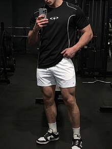 GymBeat Men's Contrast Trim Collar Graphic Print Loose Fit Sports T-Shirt, Gym - Black - View 6