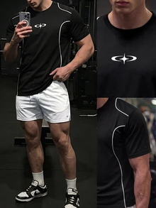 GymBeat Men's Contrast Trim Collar Graphic Print Loose Fit Sports T-Shirt, Gym - Black - View 3