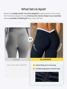 GLOWMODE Cozy Street Collection 24" FeatherFit™ Frosty Glow Color-Block V-Waist Leggings With No Front Seam & Peakbum Gym Workout Yoga Studio Fall Winter Wear - Black - View 2