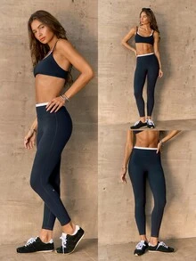 GLOWMODE Cozy Street Collection 24" FeatherFit™ Frosty Glow Color-Block V-Waist Leggings With No Front Seam & Peakbum Gym Workout Yoga Studio Fall Winter Wear - Black - View 8