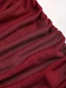 Sweetra Women Summer Burgundy Gold Winter 70s Retro Party Dress, Backless Chain Decor Plunging Neckline Ruched Mini Spaghetti Strap Bodycon Dress - Burgundy - View 6