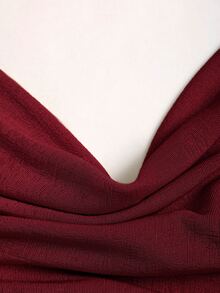 Sweetra Women Summer Burgundy Gold Winter 70s Retro Party Dress, Backless Chain Decor Plunging Neckline Ruched Mini Spaghetti Strap Bodycon Dress - Burgundy - View 5