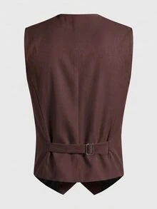 Manfinity RebelGame Men's Woven Fitted Casual Sleeveless Suit Vest, Suitable For Spring And Summer - Coffee Brown - View 2