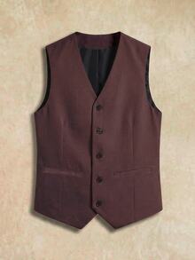 Manfinity RebelGame Men's Woven Fitted Casual Sleeveless Suit Vest, Suitable For Spring And Summer - Coffee Brown - View 4