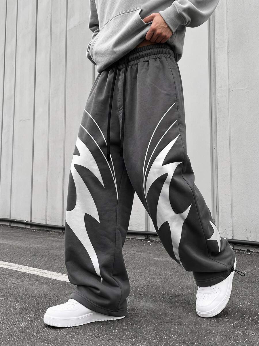 Gym Rark Men's Geometric Print Drawstring Waist 4-Way Stretch Sports Long Pants, Gym - Multicolor - View 1