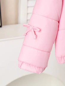 SHEIN Elladie kids Young Girls Winter Sweet Style Beige Stand Collar Corduroy Padded Coat With Contrast Lining And Button Closure, Thickened Padded Coat - Baby Pink - View 10